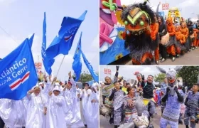 Funcionarios de la Gobernación del Atlántico, la danza del Gusano de Carmen Meléndez y el Burro Corcoveón de Pital de Megua.