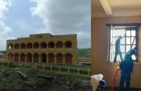 Gobernación del Atlántico adelantó labores de limpieza en paredes del frente del castillo, puertas y ventanas.