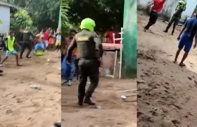 Momento en que la comunidad trataba de linchar a quien señalan del crimen. 