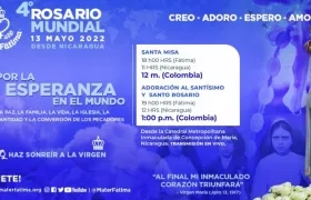 A las 12 del día comensará la misa del 4 rosario mundial por la paz.