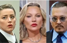 La actriz Amber Heard, la actriz Kate Moss y el actor Johnny Depp.