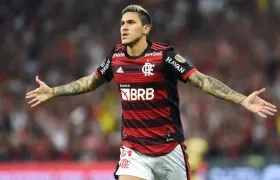 El atacante Pedro celebrando uno de los cuatros goles que le hizo a Deportes Tolima.