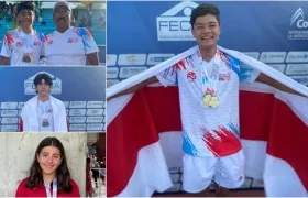 Tomás Alsina, Jhesé Benavidez,  Samuel Jaimes, el entrenador Miguel Reina y Sara Jaramillo. 