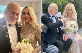 Buzz Aldrin con su nueva esposa.