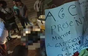 El asesinado y el panfleto que le dejaron.