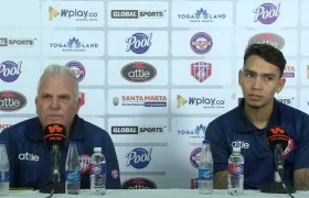 Claudio Rodríguez, técnico del Unión Magdalena, y el delantero Ricardo Márquez. 