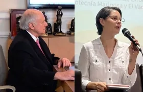 El científico Manuel Elkin Patarroyo y la senadora Andrea Padilla.