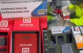 Programadores de celulares, teléfonos móviles y dólares incautados. 