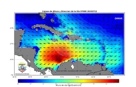Zona en rojo donde se concentrará el aumento de los vientos y del oleaje. 