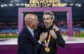 Luis Rubiales junto con el entrenador Jorge Vilda.