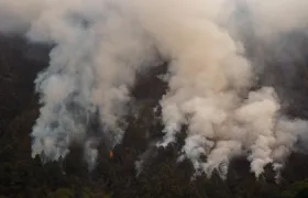 Una columna de humo frente al barrio de Pinolere, en el municipio de La Orotava
