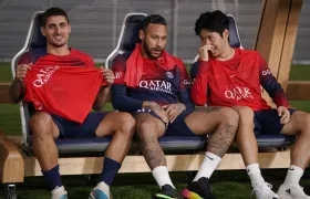 Marco Verratti, Neymar y Lee Kang-in durante la pretemporada del PSG. 