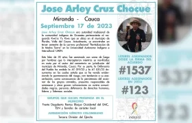 José Arley Cruz, líder indígena asesinado.