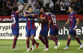 Los jugadores del Barcelona celebrando la remontada ante el Celta de Vigo.