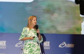 La Gobernadora del Atlántico Elsa Noguera durante su intervención en el foro Caribe Biz.
