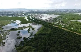 Vista aérea de las zonas inundadas en Cartagena