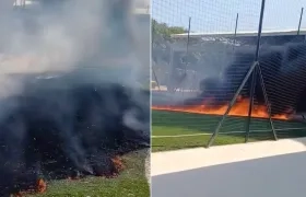 El incendio fue en la cancha que se entregará en el colegio Francisco De Paula Santander.