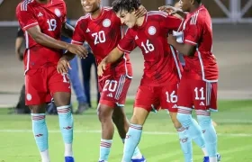 Celebración de los jugadores colombianos.
