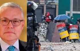 El Ministro de Justicia Néstor Osuna e imágenes de la Primera Línea en el marco de la protesta social en 2021. 