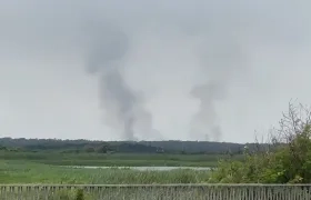 Dos columnas de humo en el parque Isla Salamanca. 