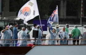 Bandera surcoreana en la inauguración olímpica.