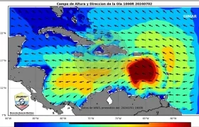 La mancha roja es donde se encuentra el huracán en el Mar Caribe. 