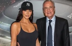 Kim Kardashian junto a Florentino Pérez, presidente del Real Madrid.