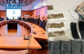 Sala plena de la Corte Suprema y las armas incautadas.