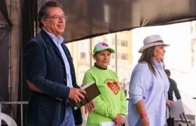 El Presidente Gustavo Petro este jueves en la plaza de Bolívar, en Bogotá. 