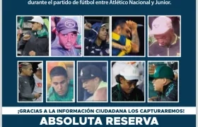 Cartel de los buscados por los hechos de violencia en el partido de la Liga Colombiana.