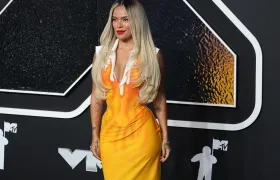 Karol G durante la alfombra roja de los premios MTV Video este miércoles.