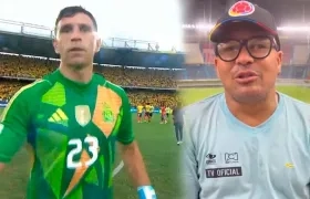 Emiliano 'Dibu' Martínez y Johnny Jackson, camarógrafo agredido.