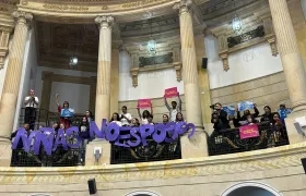 Asistentes en el Congreso celebran la aprobación de la mencionada ley. 
