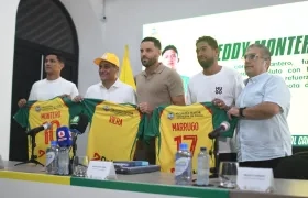 Fredy Montero, Dumek Turbay, Sebastián Viera, Christian Marrugo y Renato Damiani durante la rueda de prensa este jueves.