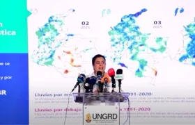 Aspecto de la rueda de prensa ofrecida por el Ideam y la UNGRD. 