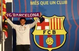 Vitor Roque en su presentación como nuevo jugador del Barcelona, en diciembre de 2023.