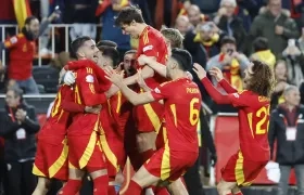La celebración de los jugadores de España.
