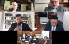 Salvatore Mancuso en el juicio de este lunes contra Álvaro Uribe Vélez.