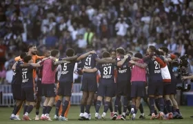 La celebración de los jugadores del PSG.