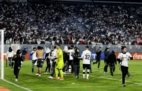 Seguidores del Colo Colo durante la invasión de la cancha en el partido contra Fortaleza. 
