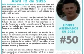 El líder y autoridad indígena Erik Ánderson Menza Pavi.