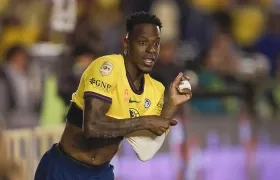 Cristian Borja festeja tras marcar el gol de la victoria del América. 