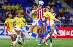 Acción del partido que Paraguay le ganó 1-0 a Colombia, en Cali. 