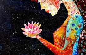 Obra de la artista Lucy Saavedra, en la exposición “Éxtasis del color” del colectivo Correa Art.