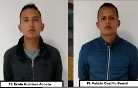 Los patrulleros Erwin Stid Quintero Acosta y Fabián Mauricio Castillo Bernal.