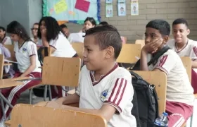 Estudiantes durante clases en un colegio de Barranquilla. 