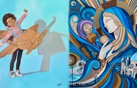 Obras de las artistas Lissete Pinedo Barvo y Adriana Vallejo que serán exhibidas en esta colectiva.