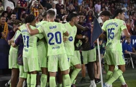 Celebración de los jugadores del Barcelona.