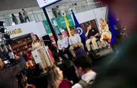 Ministra de Transporte, María Fernanda Rojas, durante el anuncio sobre el Aeropuerto Alfonso Bonilla Aragón.