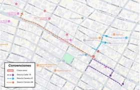 Mapa del cierre vial en Barranquilla.